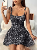 Floral A-line summer dress in navy blue - AuraAttire