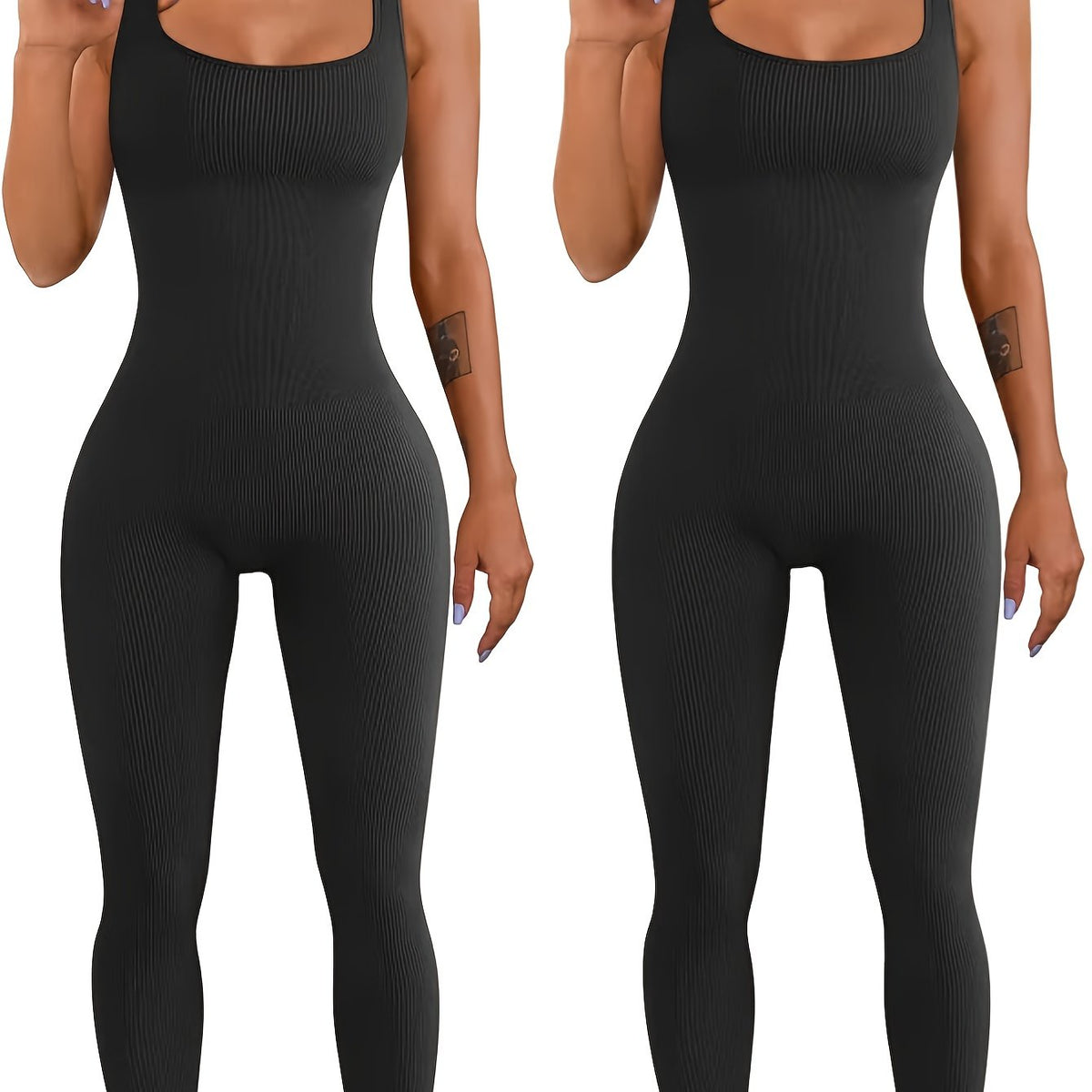 AuraAttire Women's Suspender Tank Top Jumpsuit — navy, close-up fit detail