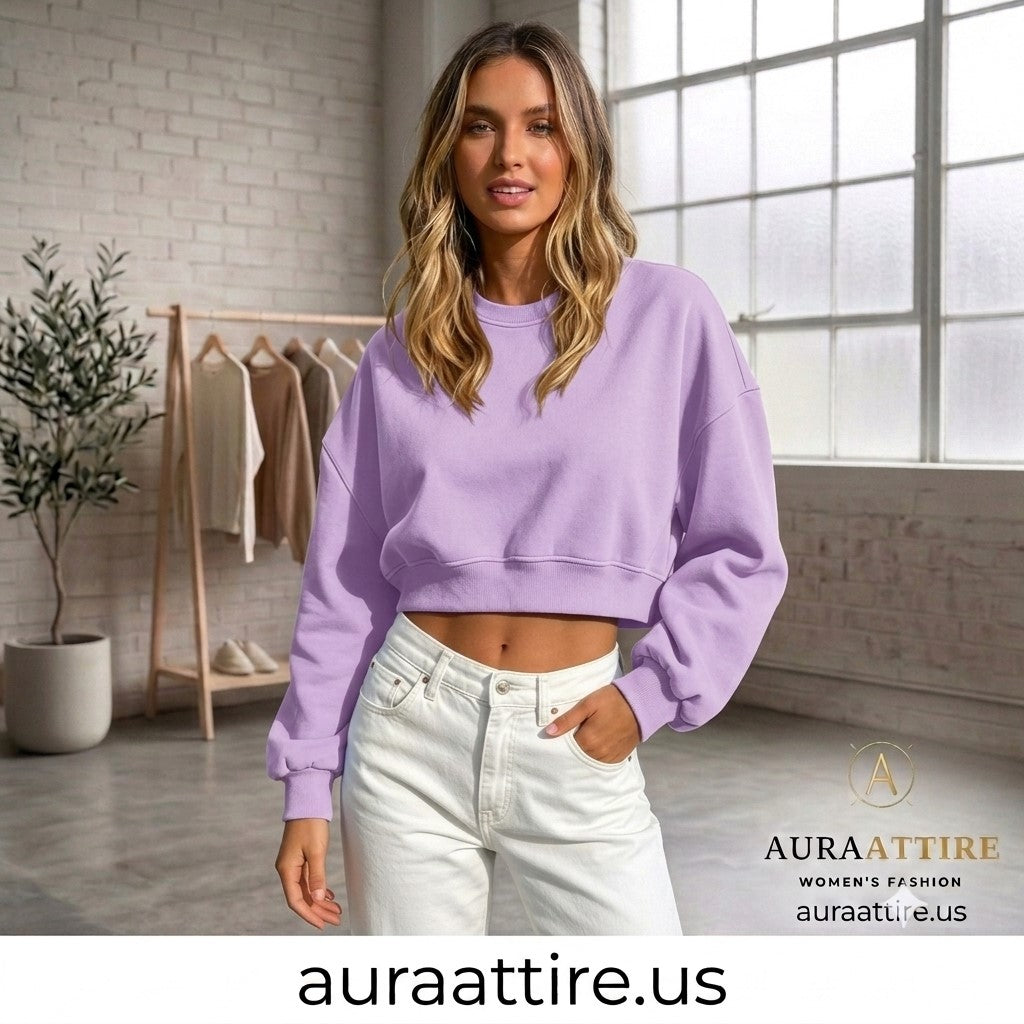 Pullover Casual Sporty Top Cropped Loose-fit Long-sleeve Hoodie