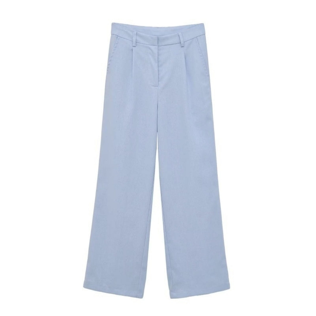 Light blue high-waisted wide-leg trousers - flat lay view