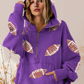 Women's football print zip-up hoodie, Navy Blue, front view