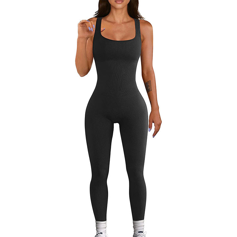 AuraAttire Women's Suspender Tank Top Jumpsuit — black, front view