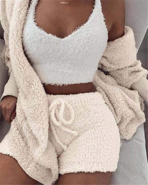 AuraAttire 3-Piece Pajama Set — cream, close-up view