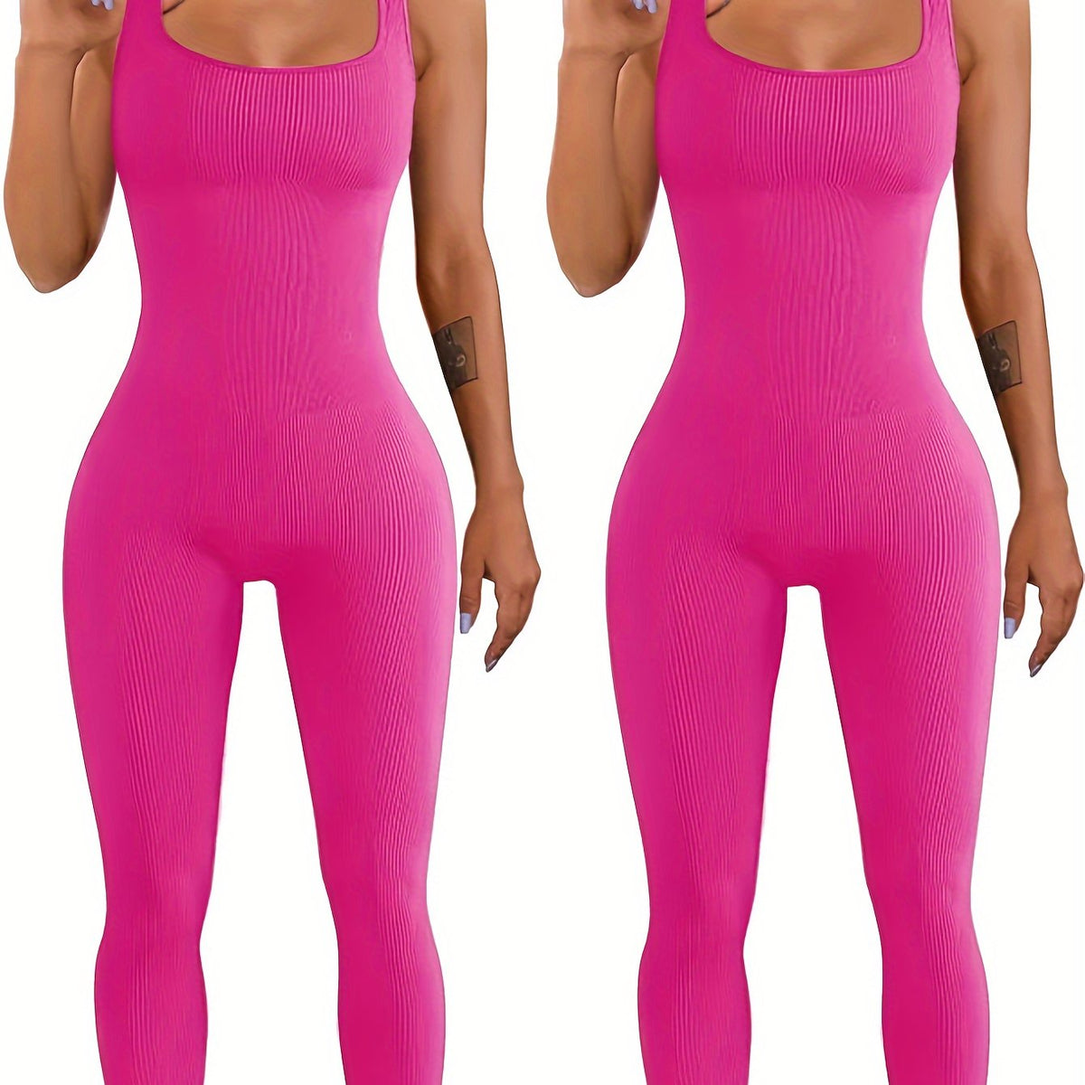 AuraAttire Women's Suspender Tank Top Jumpsuit — pink, close-up fit detail