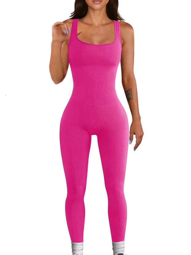 AuraAttire Women's Suspender Tank Top Jumpsuit — pink, front view