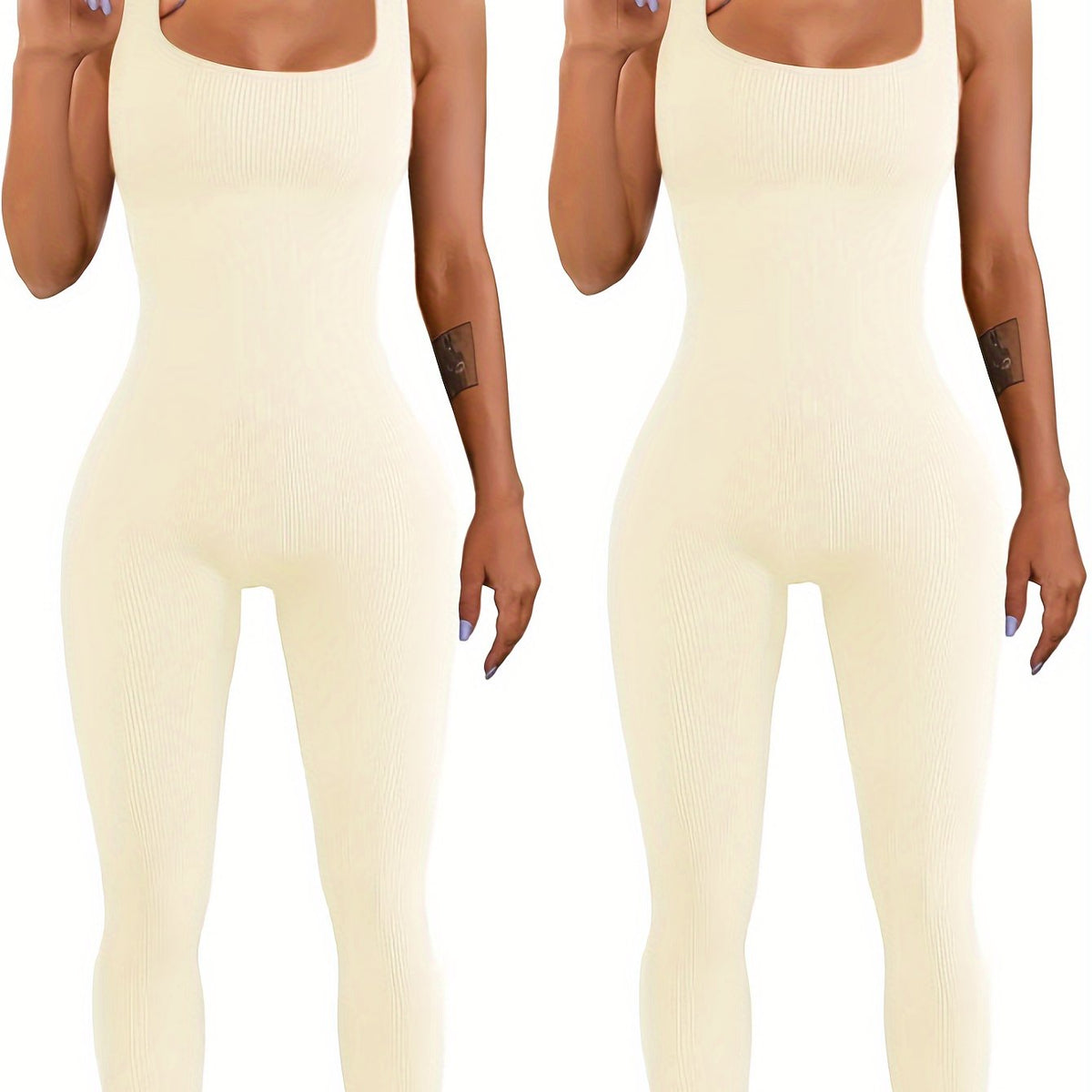 AuraAttire Women's Suspender Tank Top Jumpsuit — white, close-up fit detail