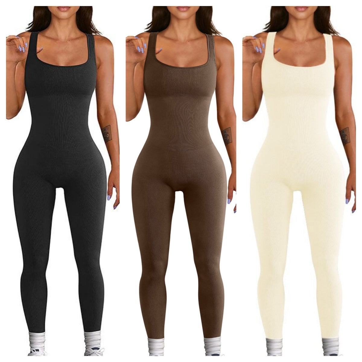 AuraAttire Women's Suspender Tank Top Jumpsuit — available in navy, brown, and white