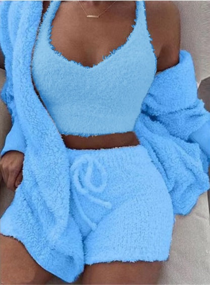 AuraAttire 3-Piece Pajama Set — blue, close-up view