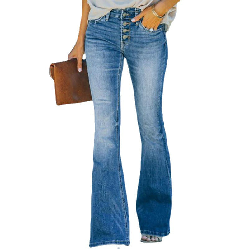  High waist bell bottom flare jeans - product shot on white background