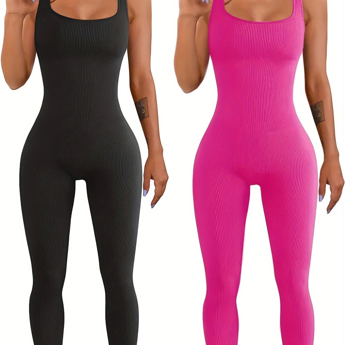 AuraAttire Women's Suspender Tank Top Jumpsuit — navy and pink, close-up fit detail