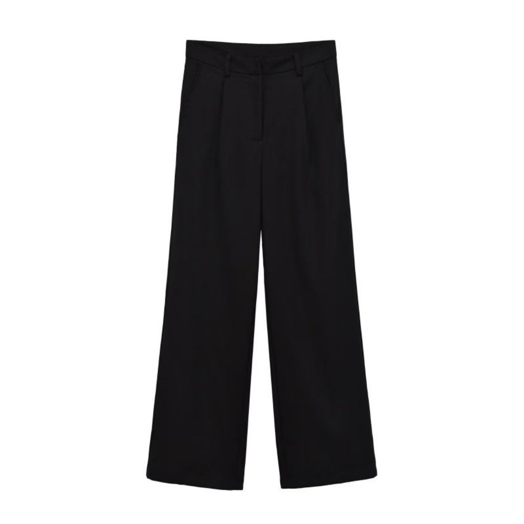 Black high-waisted wide-leg trousers - flat lay view