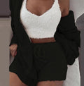 3-Piece Women's Pajama Set – Long Sleeve Crop Top, Tank & Drawstring Shorts