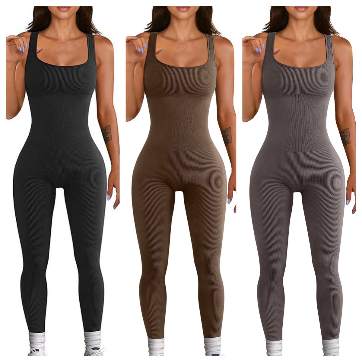 AuraAttire Women's Suspender Tank Top Jumpsuit — black, texture detail