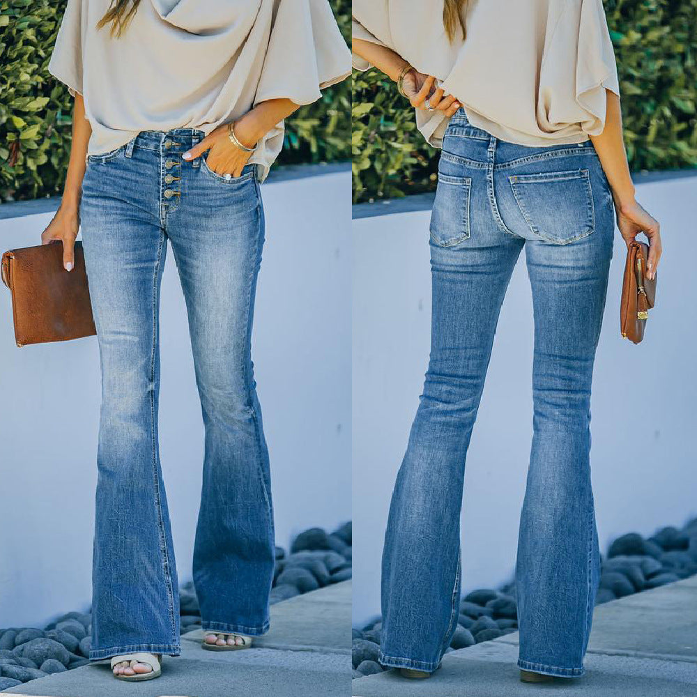 High waist bell bottom flare jeans - front and back view