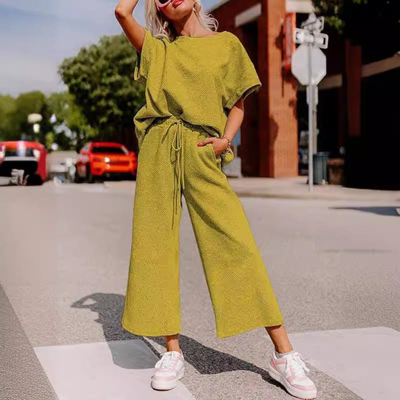 Casual two-piece set in mustard yellow - women's matching loungewear outfit