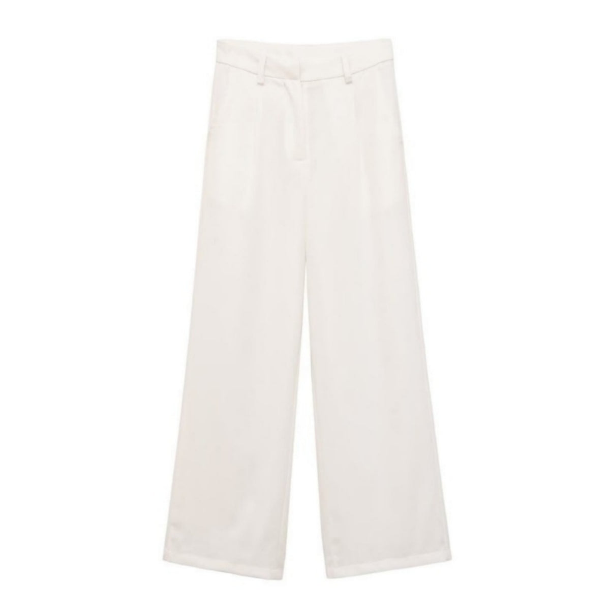 White high-waisted wide-leg trousers - flat lay view