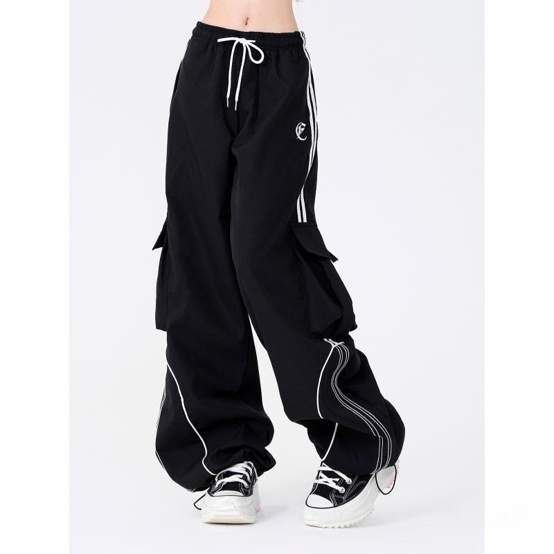 Wide leg cargo joggers - navy close-up leg detail with drawstring hem
