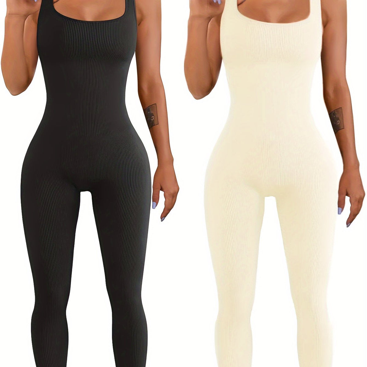 AuraAttire Women's Suspender Tank Top Jumpsuit — black and white, close-up fit detail